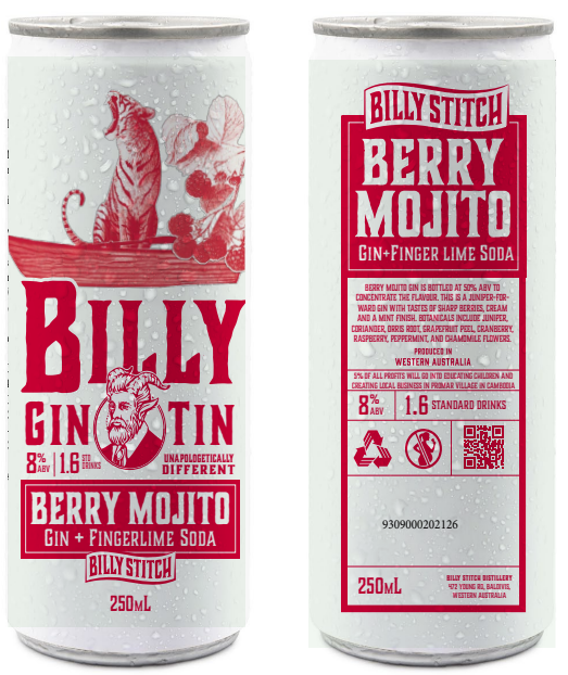 Billy Gin Tin Berry Mojito Gin and Fingerlime Soda 250ml 4-pack